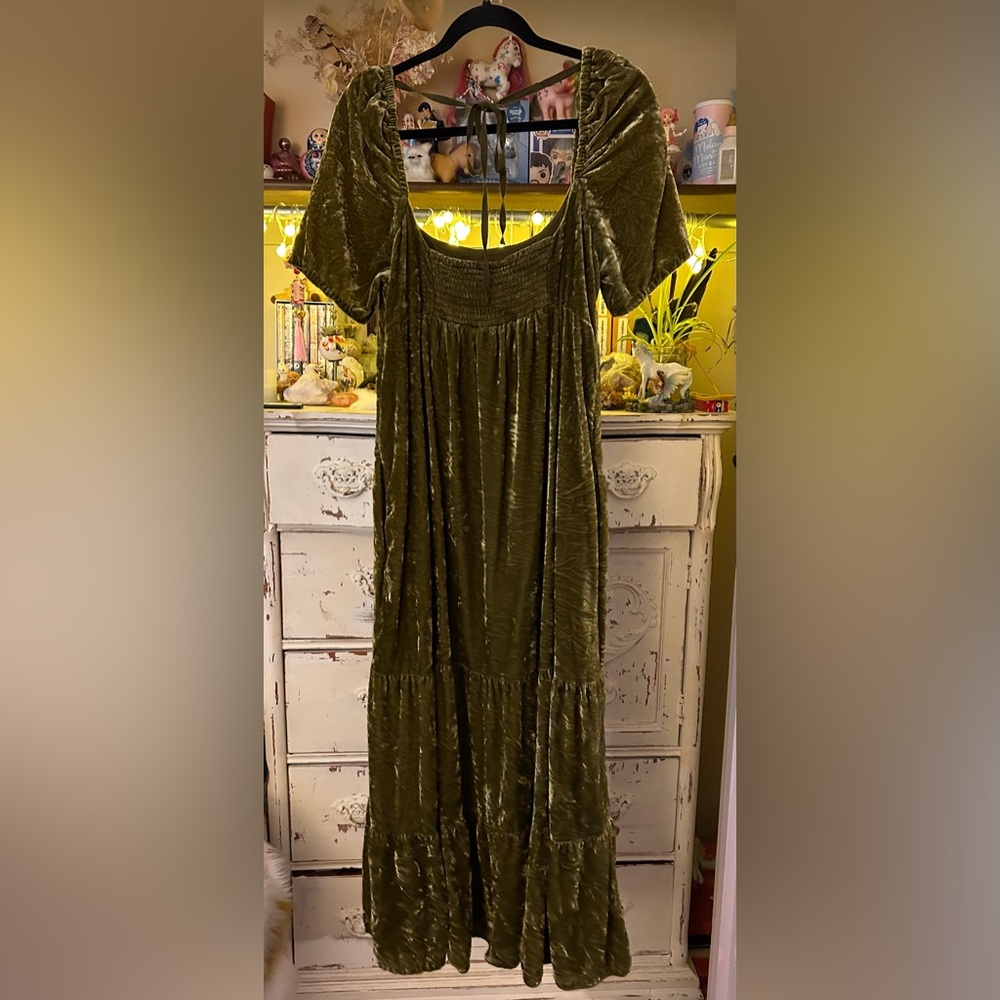 Anthropologie green velvet dress